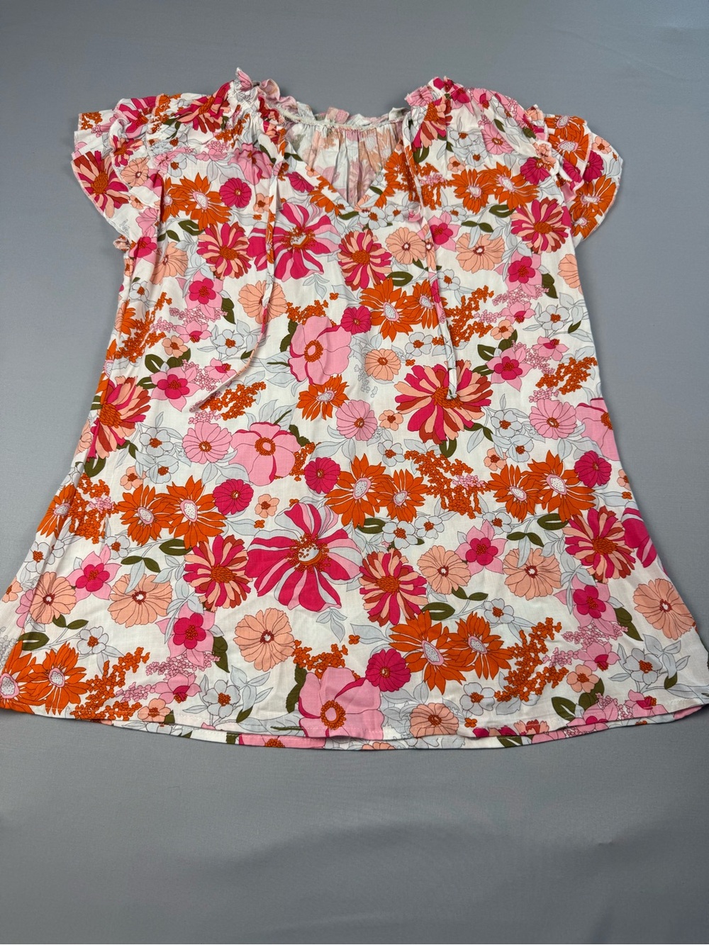 Floral Puff Sleeve Blouse in Pink & Orange